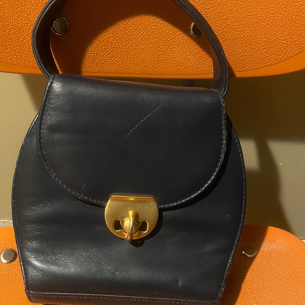 Vintage lord and Taylor navy top handle bag Leather Handbag small and chic - Picture 3 of 9
